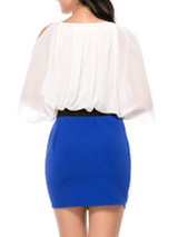 Casual Open Shoulder Patchwork Color Block Rhinestone Bodycon Dress