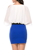Casual Open Shoulder Patchwork Color Block Rhinestone Bodycon Dress