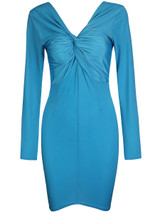 Hot Deep V-Neck Zips Plain Ruched Bodycon Dress
