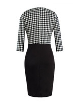 Casual Office Round Neck Zips Houndstooth Bodycon Dress