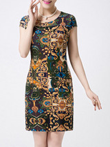 Casual Sparkling Round Neck Abstract Print Bodycon Dress