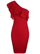 Casual Captivating One Shoulder Flounce Solid Bodycon Dress