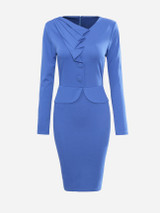 Casual V Neck Patchwork Plain Pleated Split Bodycon-dress
