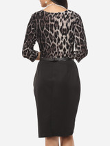 Casual Leopard Patchwork Split Charming V Neck Bodycon-dress
