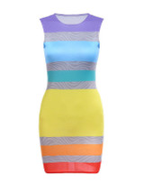 Casual Attractive Designed Crew Neck Color Block Striped Bodycon Dress