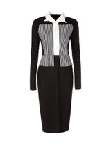 Casual Turn Down Collar Chic Slit Vertical Striped Bodycon Dress