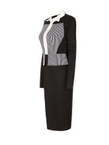 Casual Turn Down Collar Chic Slit Vertical Striped Bodycon Dress