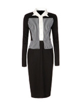 Casual Turn Down Collar Chic Slit Vertical Striped Bodycon Dress