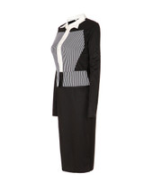 Casual Turn Down Collar Chic Slit Vertical Striped Bodycon Dress