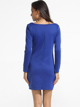 Casual Pockets Boat Neck Dacron Plain Bodycon-dress