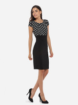 Casual Round Neck Dacron Patchwork Polka Dot Printed Bodycon Dress