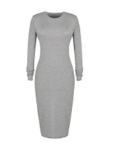 Casual Crew Neck Slit Plain Cotton Blend Bodycon Dress