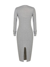 Casual Crew Neck Slit Plain Cotton Blend Bodycon Dress