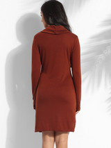 Casual Cowl Neck Dacron Plain Bodycon-dress