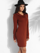 Casual Cowl Neck Dacron Plain Bodycon-dress