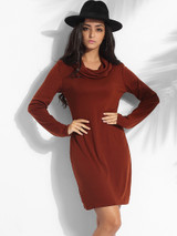 Casual Cowl Neck Dacron Plain Bodycon-dress