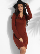 Casual Cowl Neck Dacron Plain Bodycon-dress