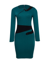 Casual Asymmetric Neckline Color Block Split Bodycon-dress