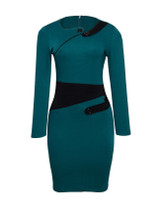 Casual Asymmetric Neckline Color Block Split Bodycon-dress