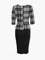 Casual Sweet Heart Decorative Button Split Houndstooth Bodycon Dress