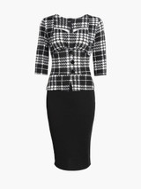 Casual Sweet Heart Decorative Button Split Houndstooth Bodycon Dress