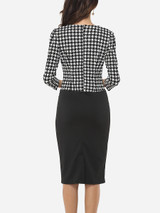 Casual Sweet Heart Decorative Button Split Houndstooth Bodycon Dress