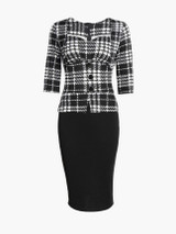 Casual Sweet Heart Decorative Button Split Houndstooth Bodycon Dress