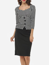 Casual Sweet Heart Decorative Button Split Houndstooth Bodycon Dress