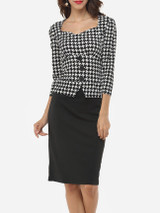 Casual Sweet Heart Decorative Button Split Houndstooth Bodycon Dress