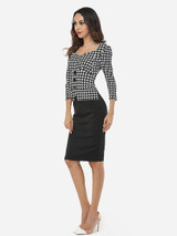Casual Sweet Heart Decorative Button Split Houndstooth Bodycon Dress