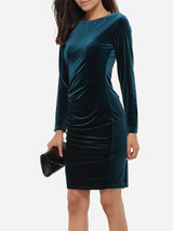 Casual Round Neck Pleated Plain Bodycon-dre