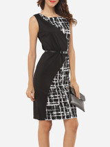 Casual Patchwork Plaid Zips Elegant Round Neck Bodycon-dress