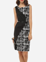 Casual Patchwork Plaid Zips Elegant Round Neck Bodycon-dress