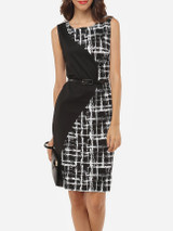 Casual Patchwork Plaid Zips Elegant Round Neck Bodycon-dress