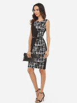 Casual Patchwork Plaid Zips Elegant Round Neck Bodycon-dress