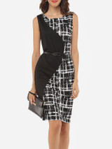 Casual Patchwork Plaid Zips Elegant Round Neck Bodycon-dress