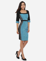 Casual Square Neck Dacron Patchwork Striped Bodycon-dress Casual Square Neck Dacron Patchwork Striped Bodycon-dress