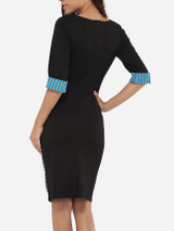 Casual Square Neck Dacron Patchwork Striped Bodycon-dress Casual Square Neck Dacron Patchwork Striped Bodycon-dress