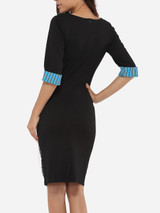 Casual Square Neck Dacron Patchwork Striped Bodycon-dress Casual Square Neck Dacron Patchwork Striped Bodycon-dress