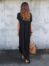 Solid Color V-neck Loose With Pockets Maxi Dress
