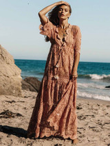Lace V-neck Split-joint Cover-up Maxi Dress