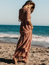Lace V-neck Split-joint Cover-up Maxi Dress