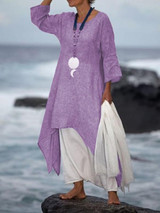 Solid Color Split-side Stand Collar Maxi Dress