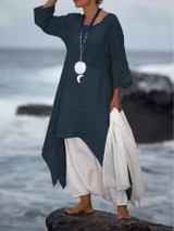 Solid Color Split-side Stand Collar Maxi Dress