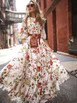 Round Neck Half Sleeves Bohemia Maxi Dress