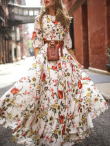 Round Neck Half Sleeves Bohemia Maxi Dress