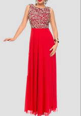 Red Patchwork Grenadine Draped Sleeveless Elegant Cocktail Party Maxi Dress