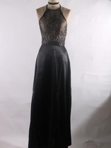 New Black Patchwork Lace Draped Tie Back Backless Round Neck Sleeveless Elegant Maxi Dress