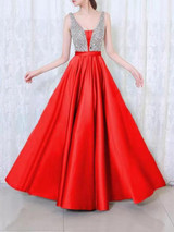 New Red Patchwork Sequin Grenadine Pleated Sparkly Glitter Birthday Prom Evening Party Maxi Dress