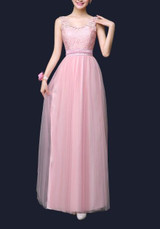 New Pink Grenadine Lace Draped Backless Flowy Bridesmaid Party Maxi Dress